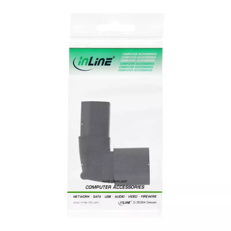Zasilacz adapter InLine IEC 60320 C14/C13, kątowy góra/dół, 3-pin. Urządzenie IEC