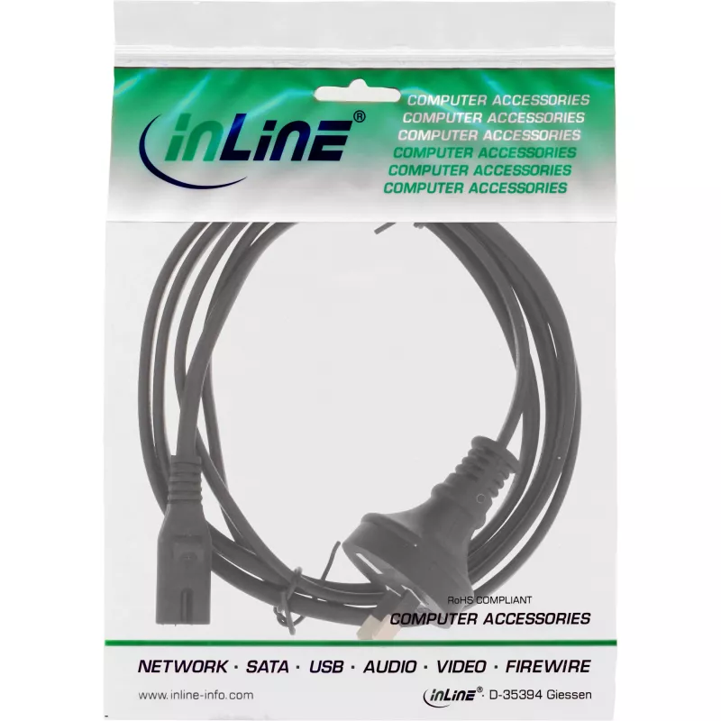 Kabel zasilający InLine, wtyczka Australia na wtyczkę Euro8, czarny, 1,8 m