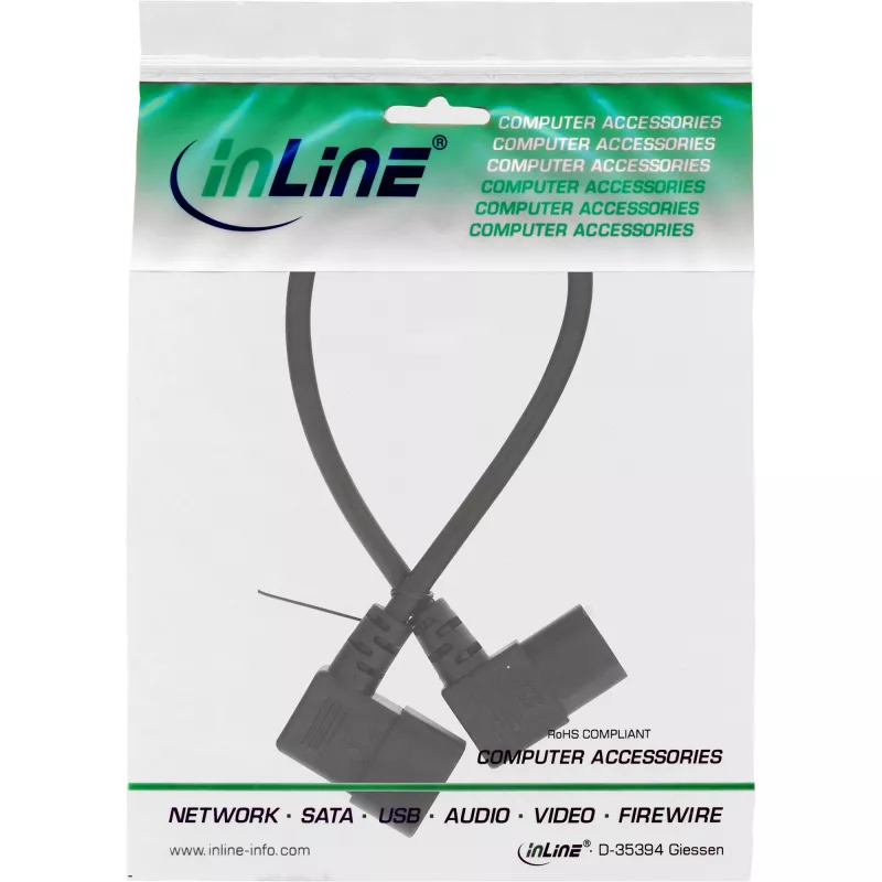 Kabel zasilający InLine C13 / C14, czarny, kątowy, 5 m