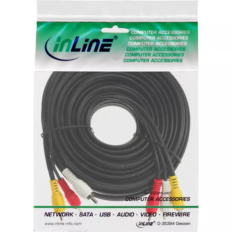 InLine AV kabel 3x RCA męski / męski 3m, 3 x RCA, 3 m, Czarny