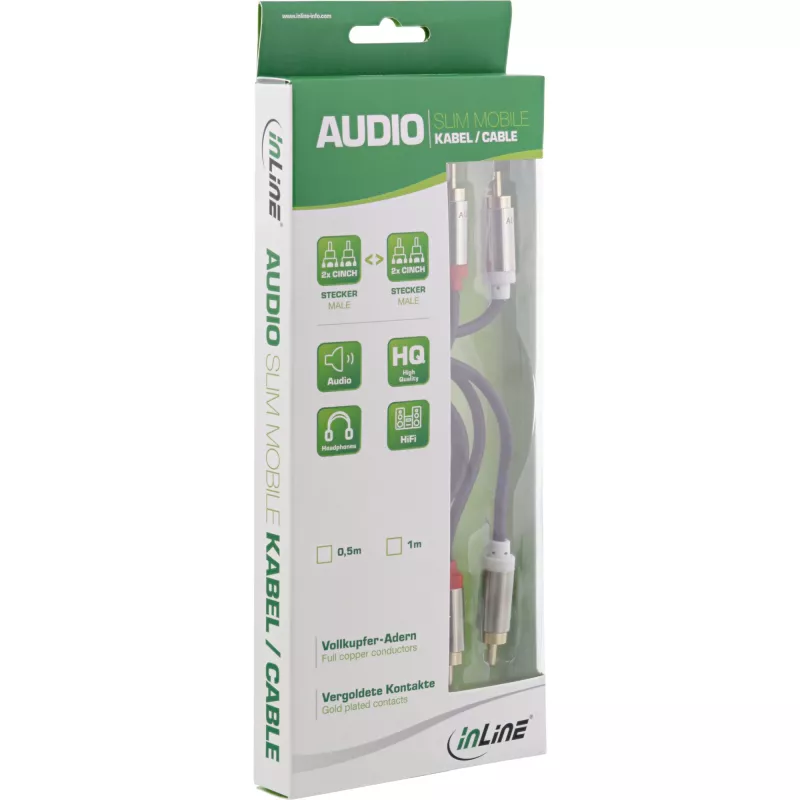 Kabel audio InLine cienki 2x RCA M/M, stereo, 3 m
