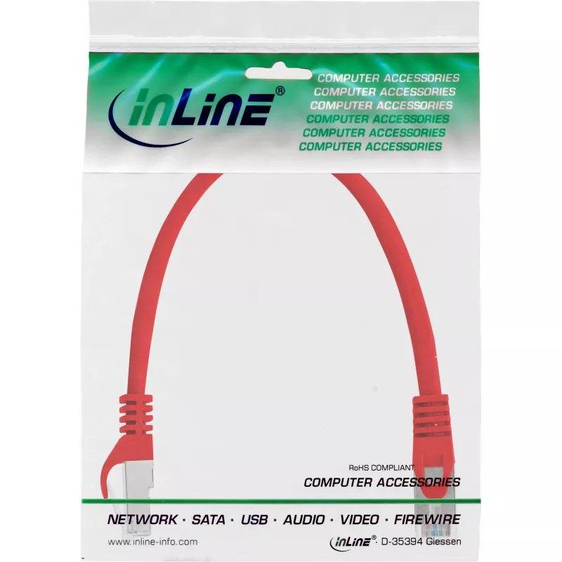 InLine Kabel krosowy SF/UTP Kat.5e czerwony 0,25 m