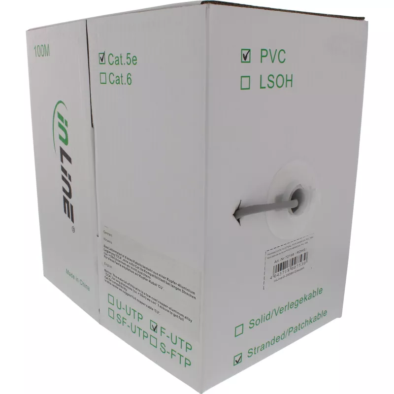 Kabel krosowy InLine F/UTP Kat.5e AWG26 CCA PVC szary 100 m