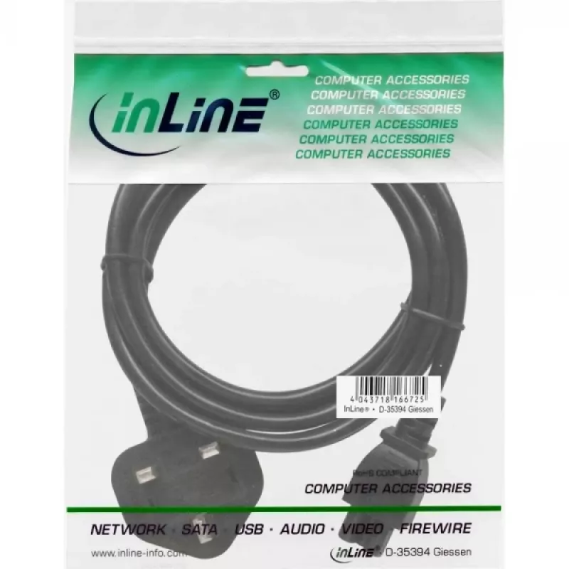 Kabel zasilający InLine do notebooka, wtyczka UK 3-pin, złącze, 2 m