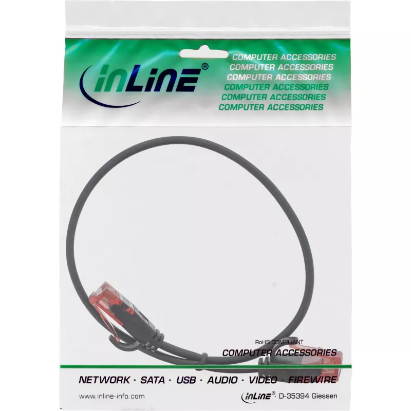 InLine cienki Patch kabel, U/UTP, Kat.6, czarny, 0,3 m