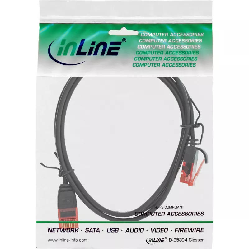 InLine cienki Patch kabel, U/UTP, Kat.6, czarny, 0,5m