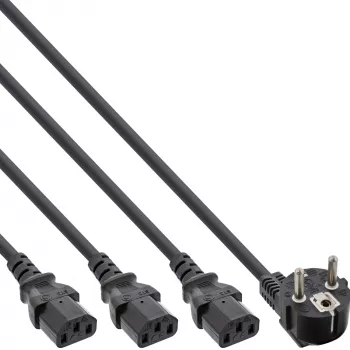 Kabel Y InLine 1x CEE 7/7 kątowy / 3x 3-pinowy męski IEC C13, v1 (2m+1/2/3m)