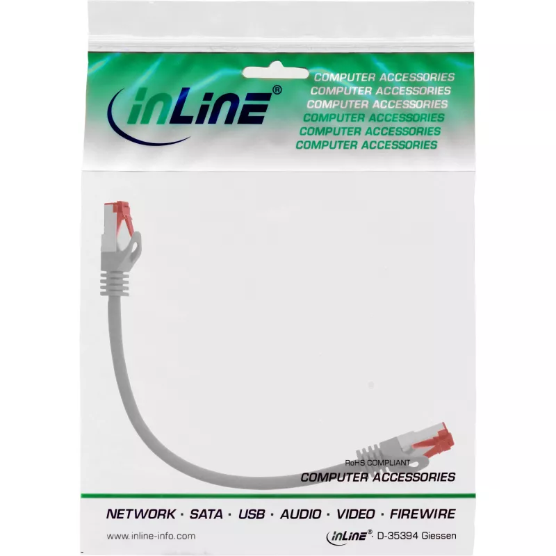 InLine Patch kabel S/FTP PiMF Cat.6 250MHz PVC miedź szary 0.3m