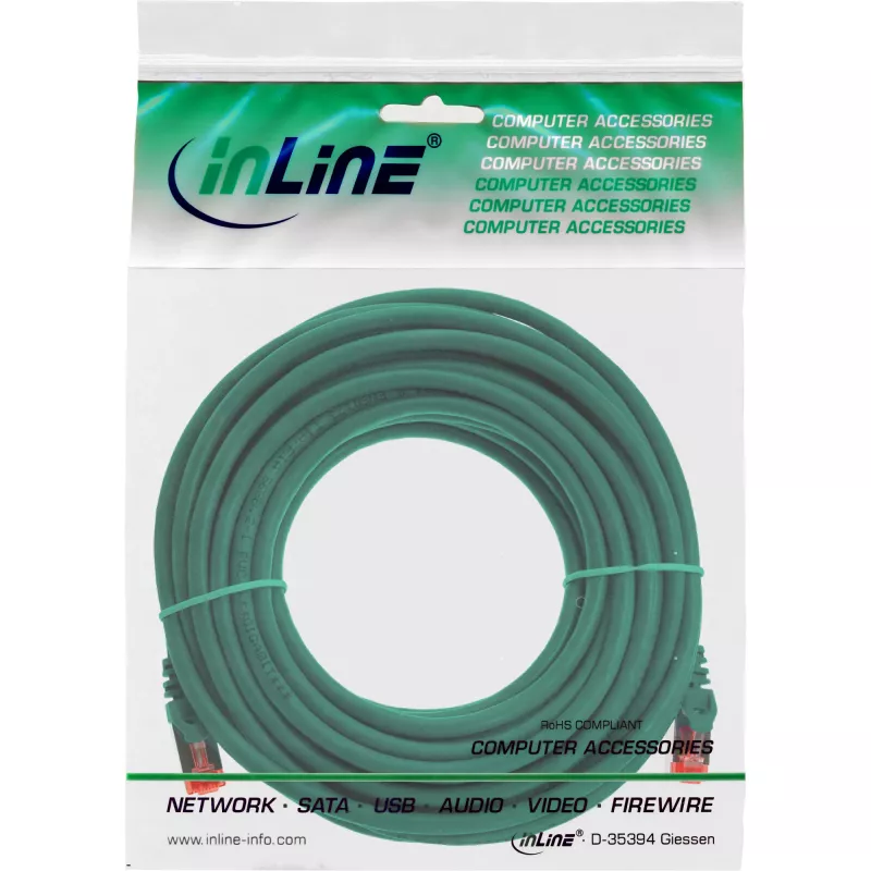 InLine Patch kabel S/FTP PiMF Cat.6 250MHz PVC miedź zielony 15m