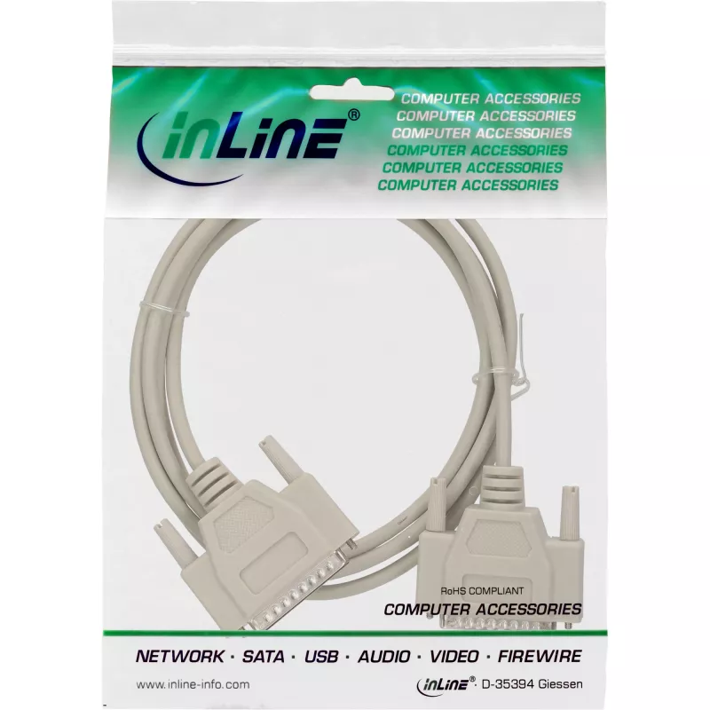 Kabel szeregowy InLine formowany DB25 męski/męski prosty szary 2m