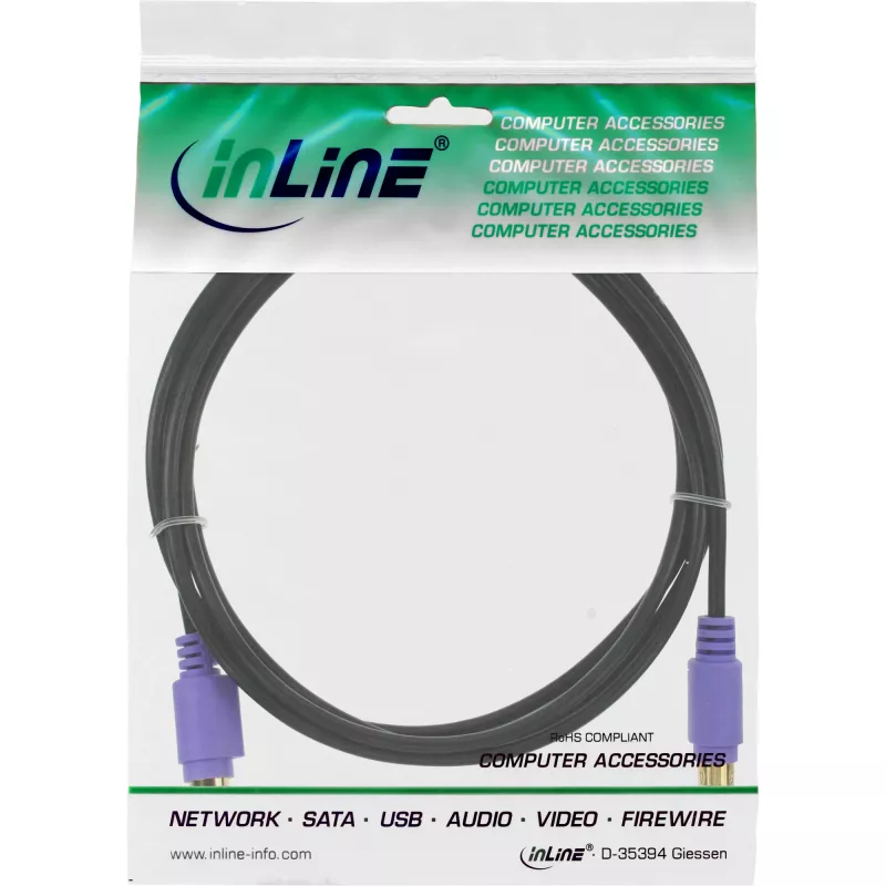 Kabel InLine PS/2, M/Ż, czarny/fioletowy, złote styki, 2m
