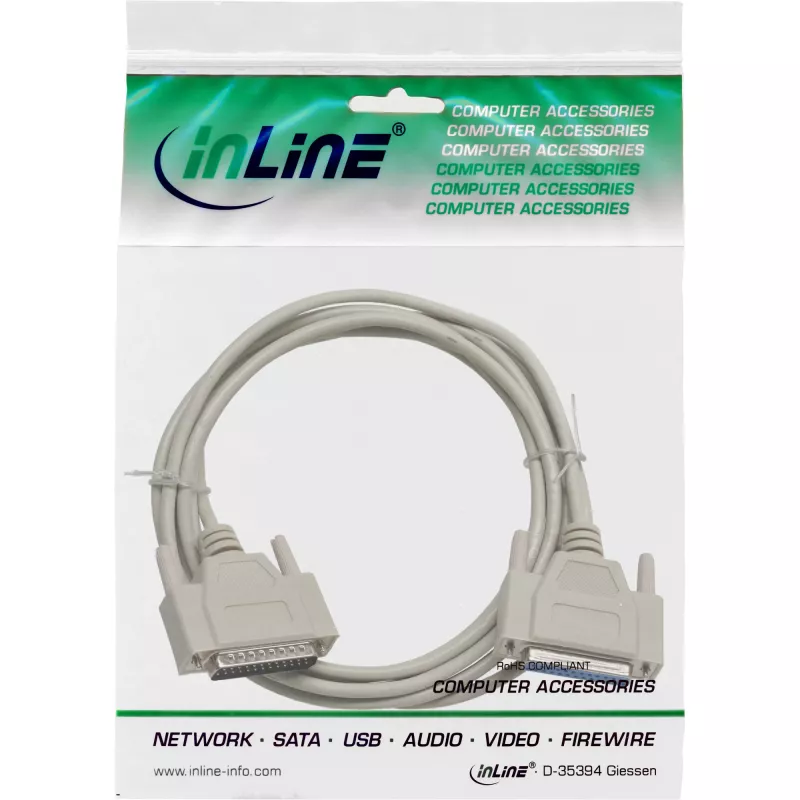InLine kabel szeregowy wtyk/wtyk DB25 męski/żeński prosty szary 10m