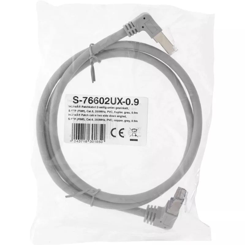 Kabel sieciowy InLine® S-76602U-1.1 kątowy łącznik Kat.6 1,1m szary