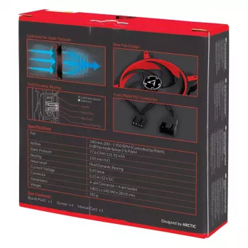 ARCTIC BioniX P140 (Czerwony) – Wentylator gamingowy 140 mm zoptymalizowany pod kątem ciśnienia, z PWM PST