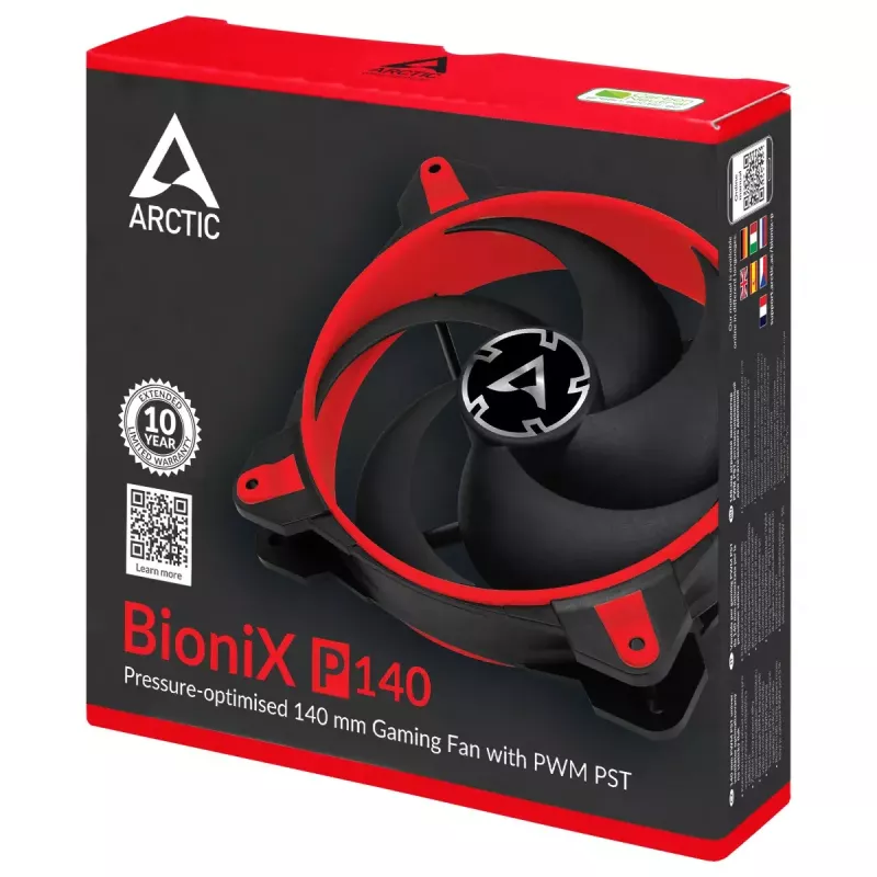 ARCTIC BioniX P140 (Czerwony) – Wentylator gamingowy 140 mm zoptymalizowany pod kątem ciśnienia, z PWM PST