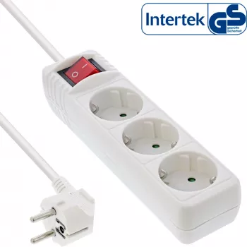 Listwa zasilająca InLine, 3 gniazda z uziemieniem CEE 7/3, z wyłącznikiem, biała, 5 m