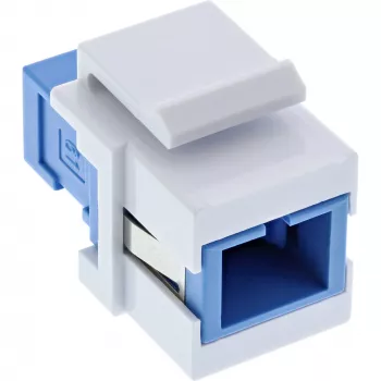 Światłowodowy adapter Keystone snap-in InLine SC–SC simplex SM z ceramiczną tuleją, płaski, biały