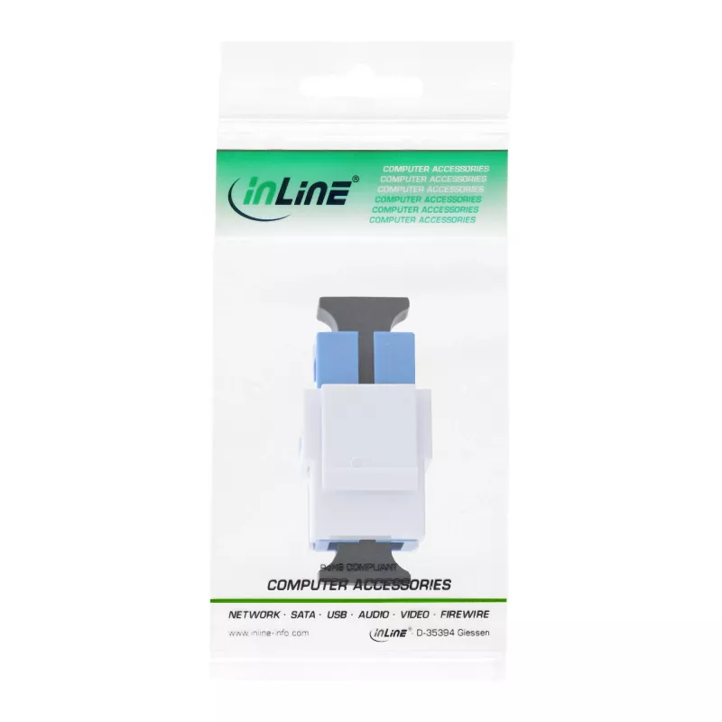 Światłowodowy adapter Keystone snap-in InLine SC–SC simplex SM z ceramiczną tuleją, płaski, biały