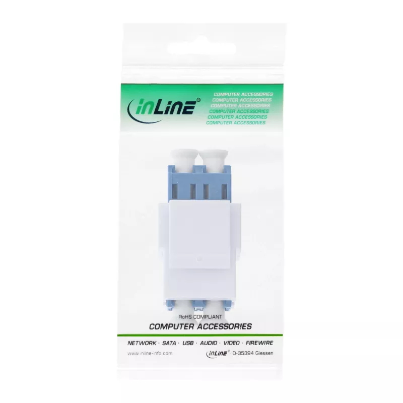 Adapter wtykowy InLine FO Keystone, biały, dupleks LC/LC, SM, tuleja ceramiczna, niebieski