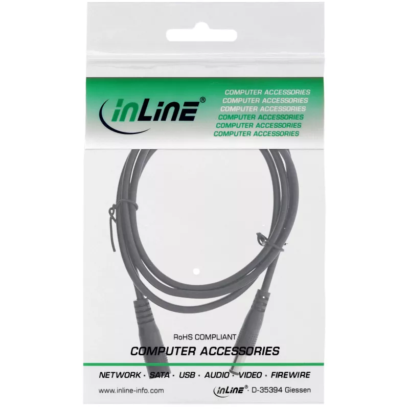 Przedłużacz DC InLine, DC męski/żeński 5.5x2.1mm, AWG 18, czarny 0.5m