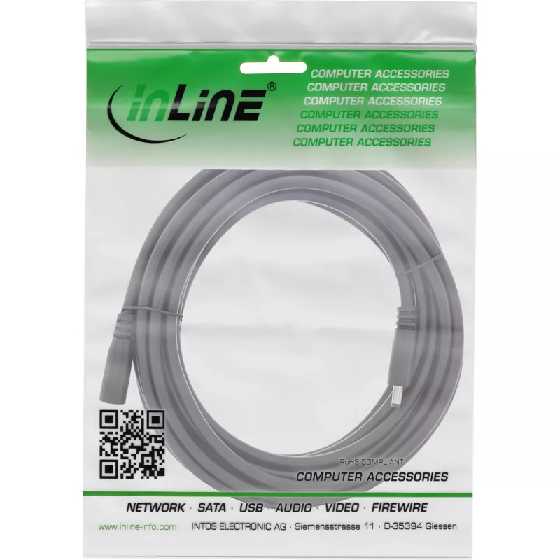 Przedłużacz DC InLine, męski/żeński 4.0x1.7mm, AWG 18, czarny 5m