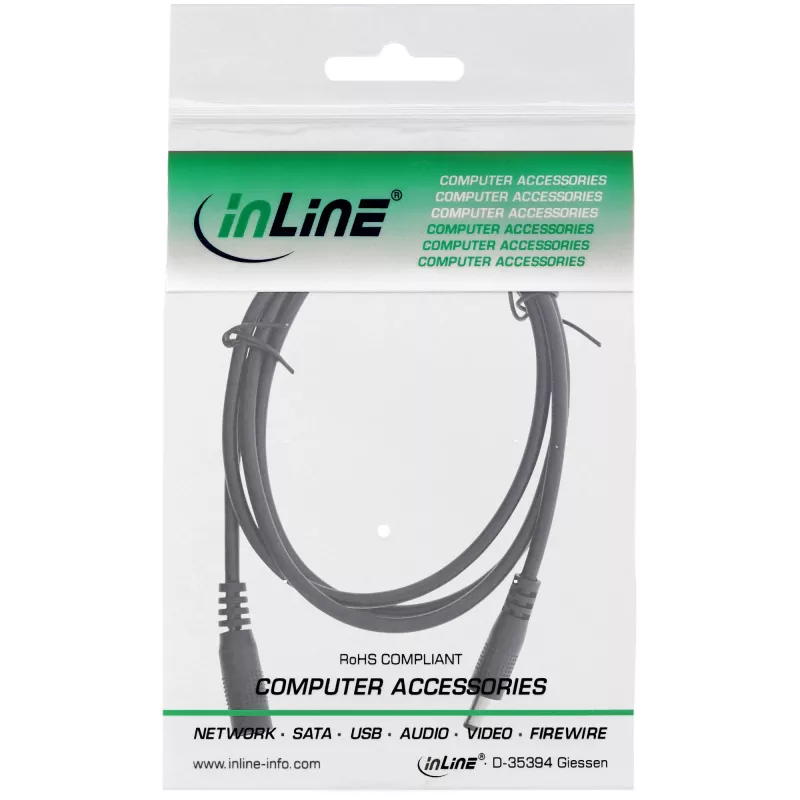 Przedłużacz DC InLine, DC męski/żeński 4,0x1,7 mm, AWG 18, czarny 0,5 m