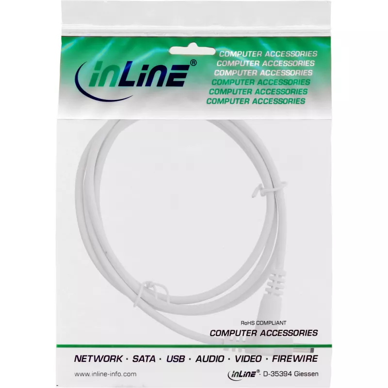 Przedłużacz DC InLine, wtyk/gniazdo DC 4.0x1.7mm, AWG 18, biały 0.5m