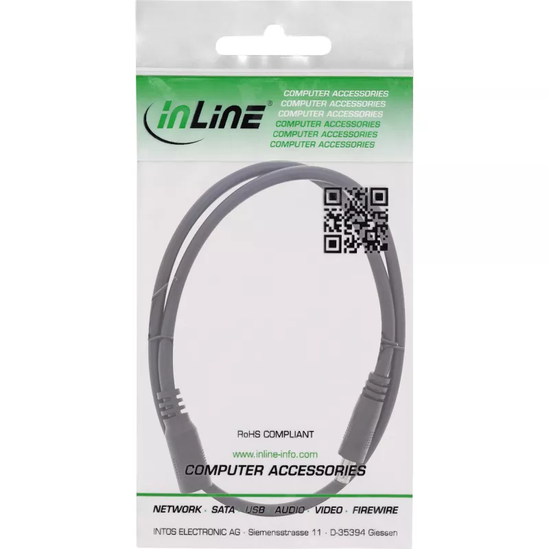 Przedłużacz DC InLine, wtyk/gniazdo DC 5.5x2.5mm, AWG 18, czarny 1m