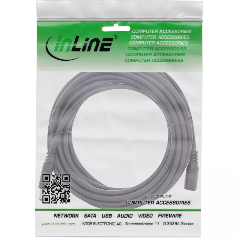 Przedłużacz DC InLine, DC męski/żeński 5,5x2,5mm, AWG 18, czarny 5m