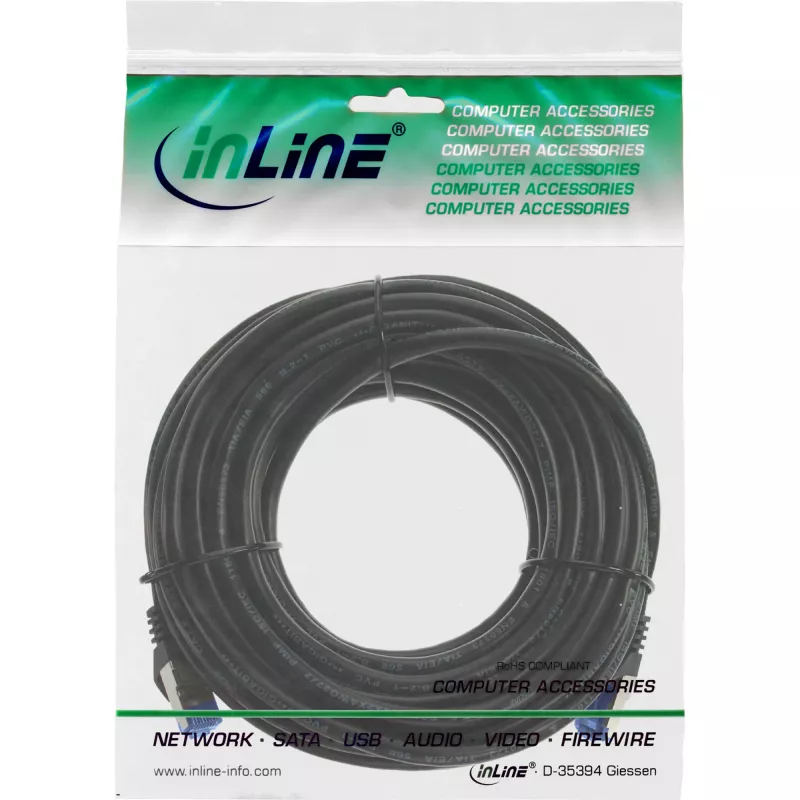 InLine Patch kabel, Cat.6A, S/FTP, PUR industrial, czarny, 15m