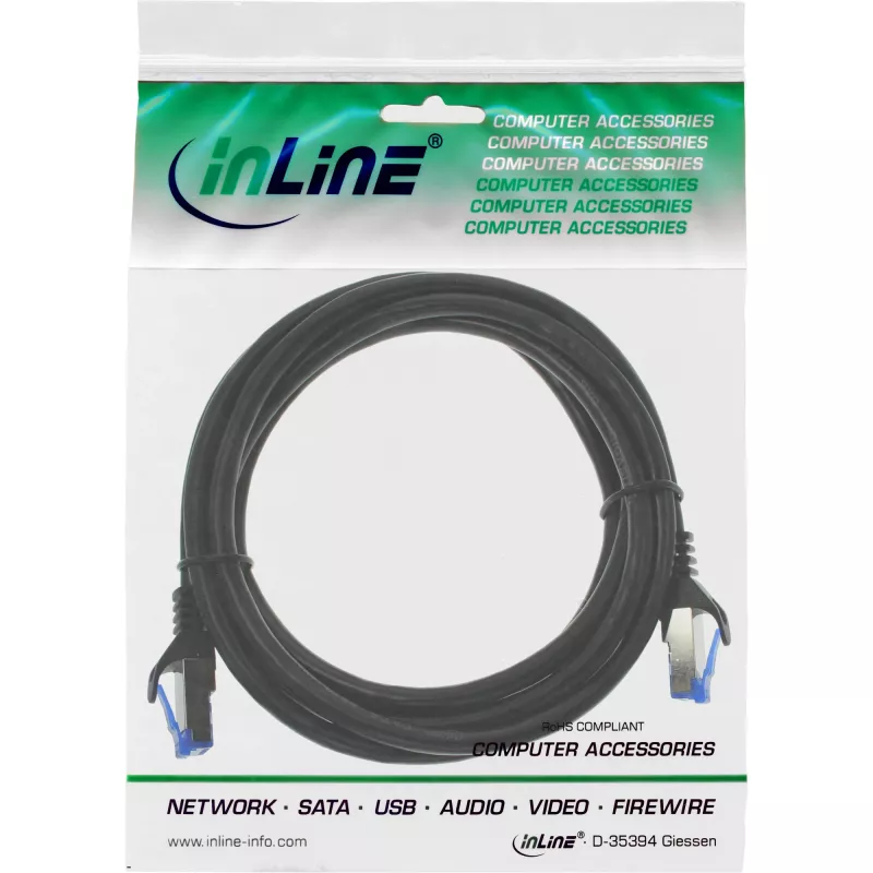 Kabel krosowy InLine, Kat.6A, S/FTP, PE do użytku zewnętrznego, czarny, 1 m