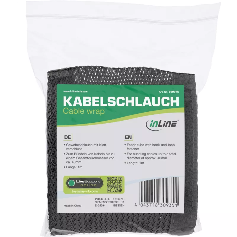 InLine kanał kablowy z tkaniny z zapięciem na rzep 1 m × 25 mm, czarny