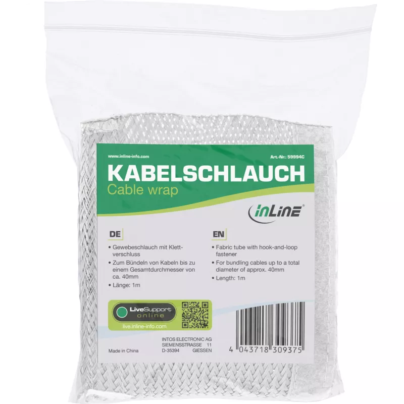 InLine Kanał kablowy, wąż materiałowy z zapięciem na rzep, 1m x 25mm biały