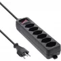 Listwa zasilająca InLine 6 gniazd, typ szwajcarski, z wyłącznikiem, czarna, 1,5 m