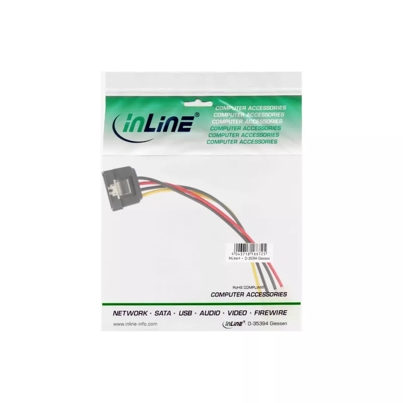 adapter kablowya zasilania InLine SATA 4-pin Molex / 15-pin SATA z zatrzaskiem 0,30 m