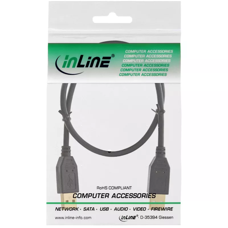 Kabel InLine USB 2.0, AM/AM, czarny, pozłacane styki, 1 m