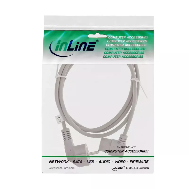 InLine Kabel zasilający, CEE 7/7 kątowy / 3-stykowy IEC C13 kątowy, szary, 1,8 m