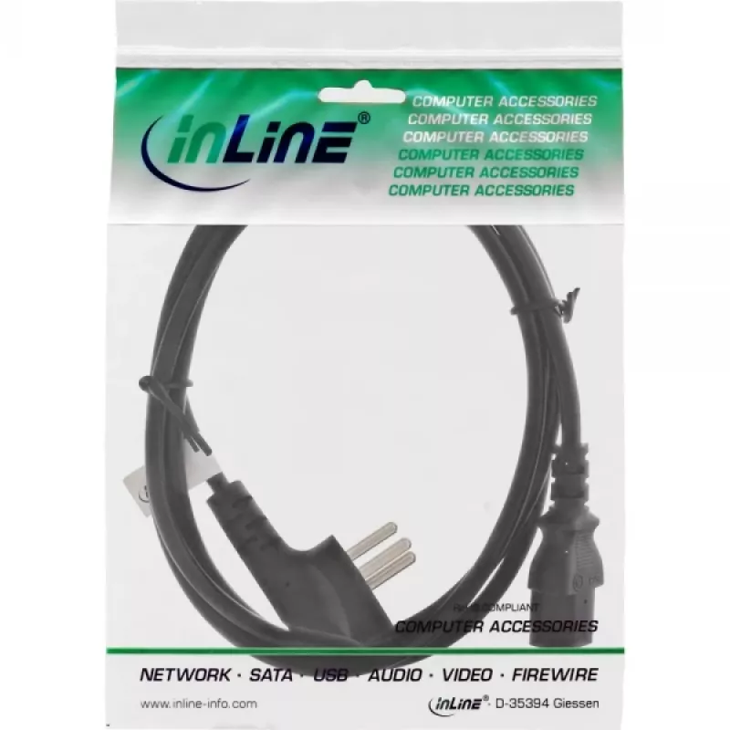 Kabel zasilający InLine 16652H Izrael typ H 3-pin IEC C13 męski 1,8m