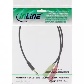 InLine Audio Headset adapter kablowya 3.5mm męski 4 Pin / 2x 3.5mm, czarny, 1m