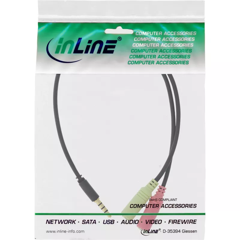 InLine Audio Headset adapter kablowya 3.5mm męski 4 Pin / 2x 3.5mm, czarny, 1m