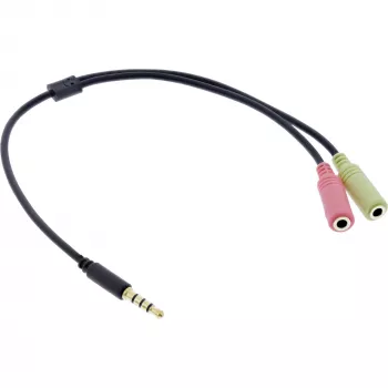 InLine Audio Headset adapter kablowya 3.5mm male 4 Pin / 2x 3.5mm, czarny, 2m