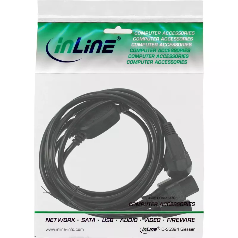 Y-power kabel 1x CEE 7/7 / 3x 3pin IEC C13 męski InLine 16653B czarny 1.8m