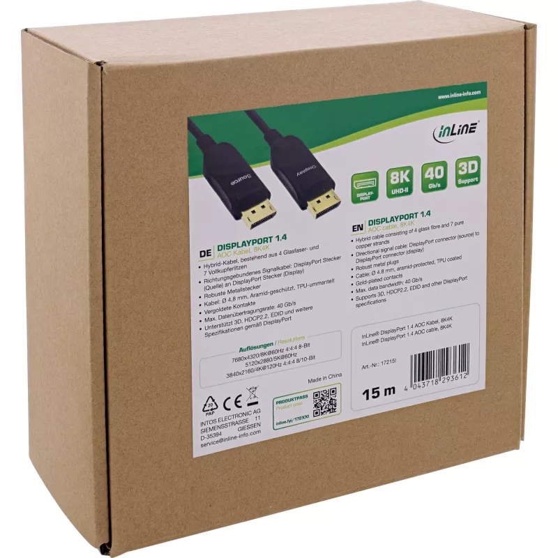 InLine DisplayPort 1.4 Kabel AOC, 8K4K, czarny, 15m