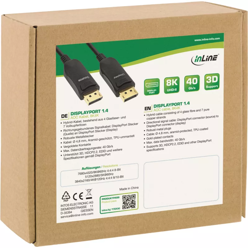InLine DisplayPort 1.4 Kabel AOC, 8K4K, czarny, 10 m