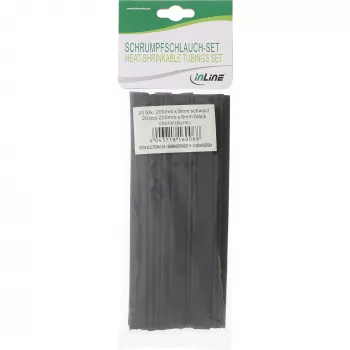 Zestaw rurek termokurczliwych InLine, długość 200 mm, średnice 9 mm → 4,5 mm, 20 szt., czarne