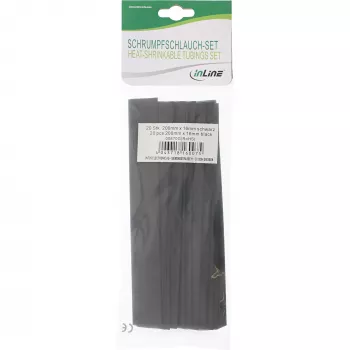 Kurczliwa rurka termokurczliwa InLine 200 mm, średnica 16 mm → 8 mm, 20 sztuk, czarna