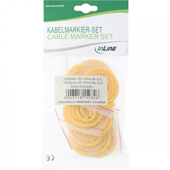 InLine kabel Marker 3.0mm to 5.2mm No. 0-9 1000 pcs., żółty, 3 mm, 98 g, 120 mm, 310 mm, 26 mm