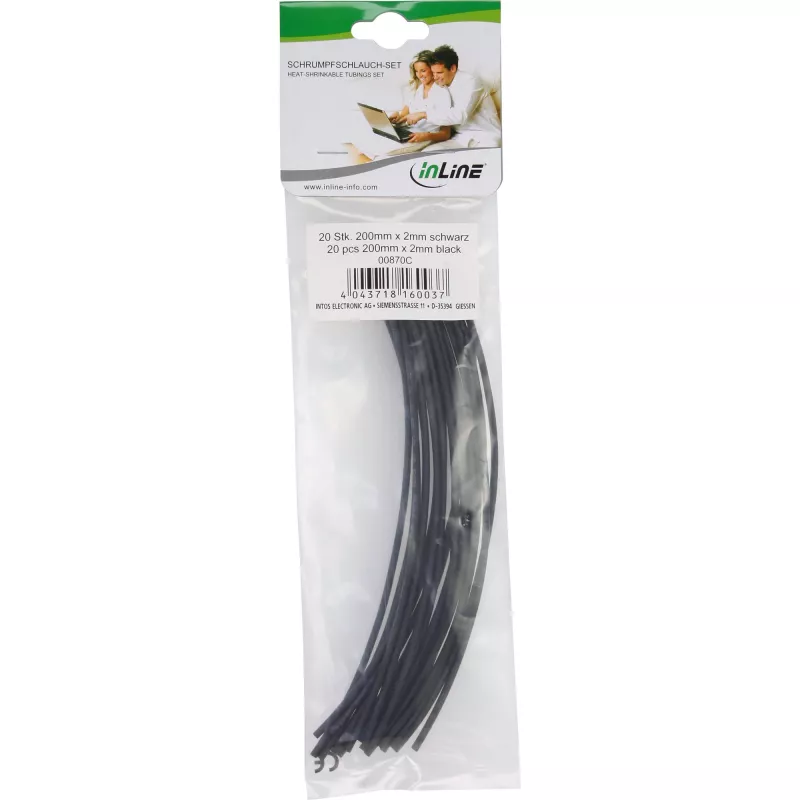 Rurka termokurczliwa InLine 200 mm, współczynnik skurczu 2 mm → 1 mm, 20 szt., czarna
