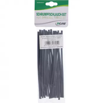 Rurki termokurczliwe InLine 200 mm, współczynnik skurczu 4 mm do 2 mm, 20 szt., czarne