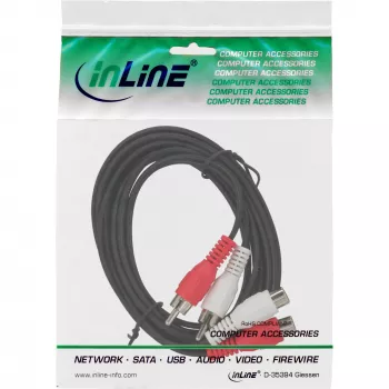 InLine kabel audio 2x RCA męski / żeński 5m, Męski, 2 x RCA, Żeński, 5 m, Czarny